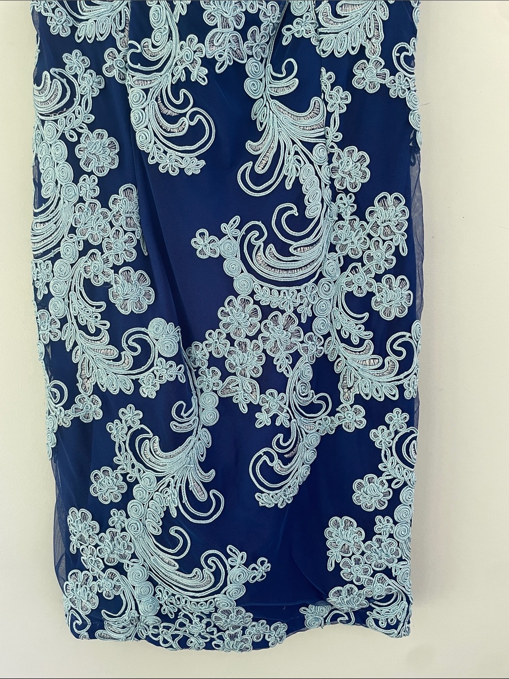 JS Collections Soutache Sky Elegant Navy Blue & Light Blue Lace-Overlay Dress 14 - Picture 6 of 13